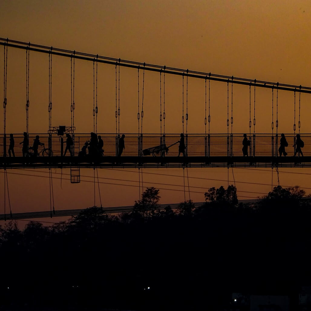 Sunset behind Ram Jula Bridge, Rishikesh