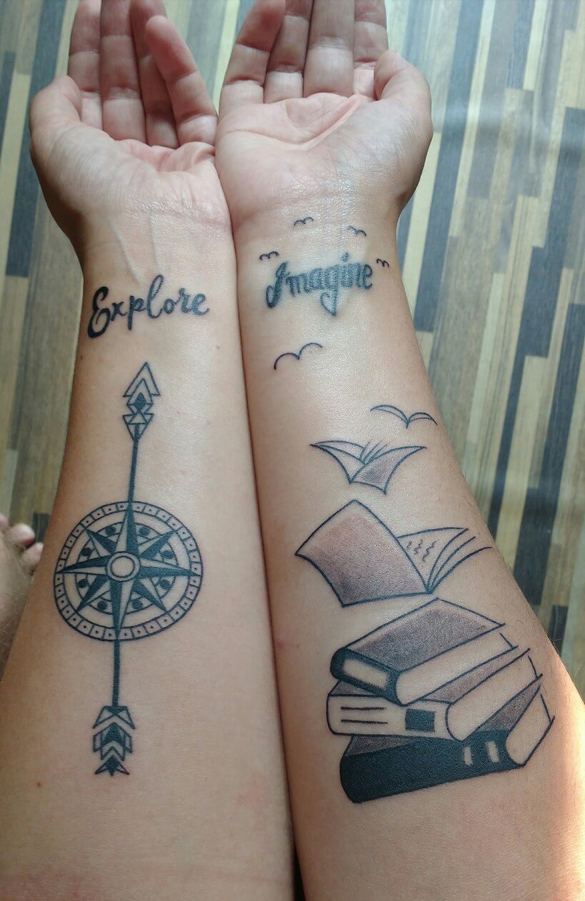 Book and compass tattoo