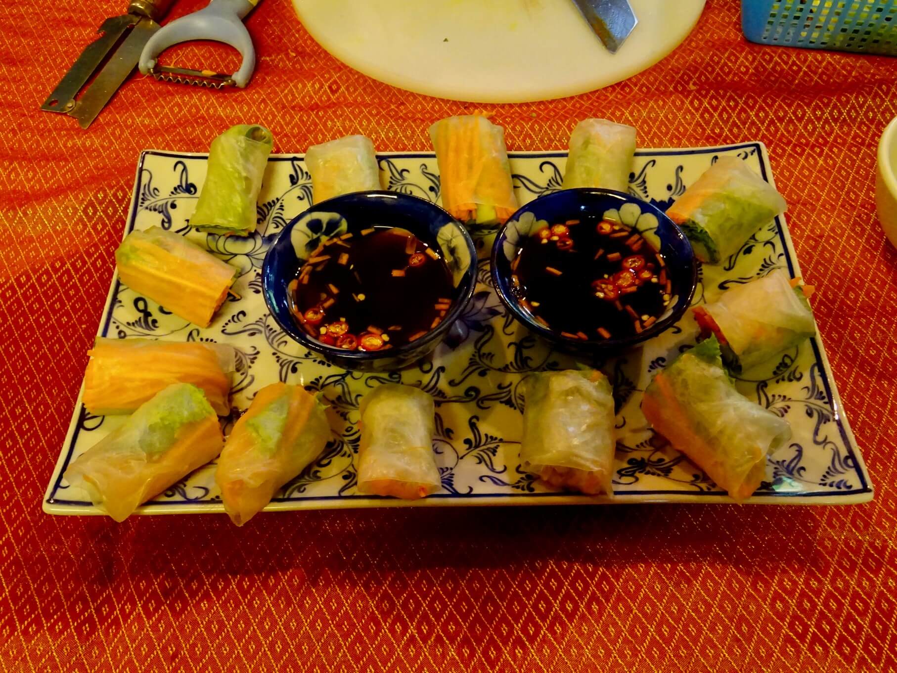 fresh spring rolls cooking class at the peace cafe